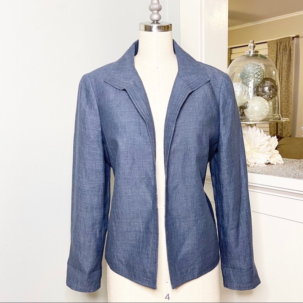 Talbots Linen Open Front Blazer Jacket Blue Size 10